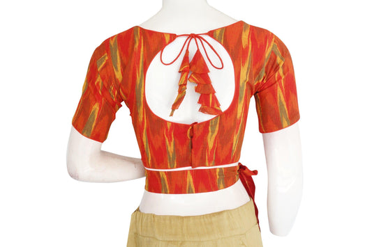 Elevate Your Style with Ikkat Boat Neck Saree Blouse, Belt, and Matching Mask - D3blouses