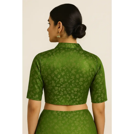 Floral Brocade Silk Saree Blouse with Mandarin Collar Neck| Readymade Designer Blouse (Multiple Colors Available) - D3blouses
