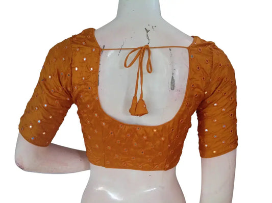 Foil Mirror Work Readymade Saree Blouse – Semi Silk Designer Choli (Padded Elbow Sleeves) Readymade Blouse