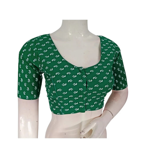 Fresh & Vibrant: Green Color Cotton Printed Readymade Saree Blouse - D3blouses