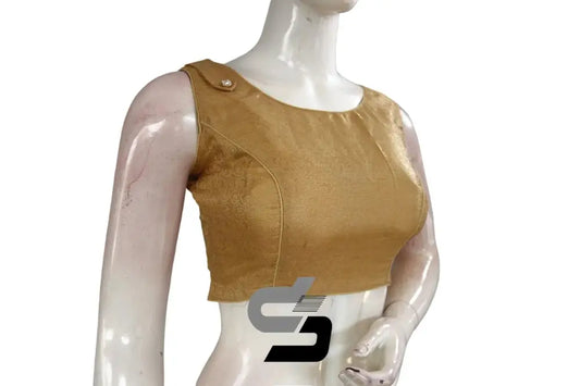 Gold Color Boat Neck Brocade silk Readymade saree blouse, Indian Readymade blouse, Crop top, - D3blouses