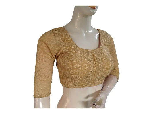 Gold Color Chikankari Embroided Readymade Saree Blouse - D3blouses