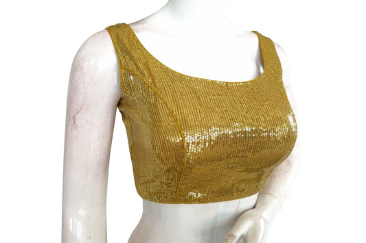 Gold Color Designer Sequin Georgette Indian Saree Readymade Blouse - D3blouses