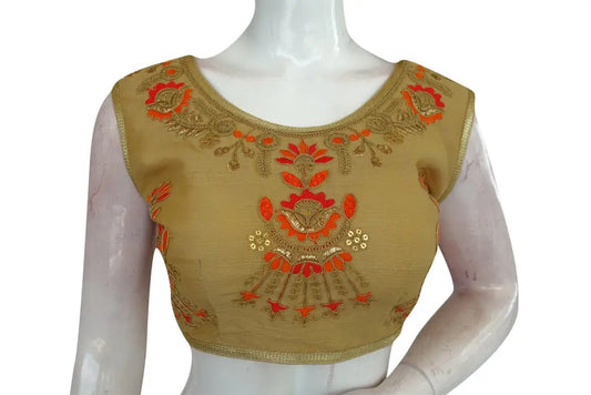 Gold Color Multi Embroidered Designer Readymade Blouse - D3blouses