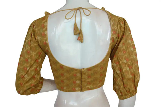 Gold Color Semi Silk Balloon Sleeves Designer Readymade Blouse - D3blouses