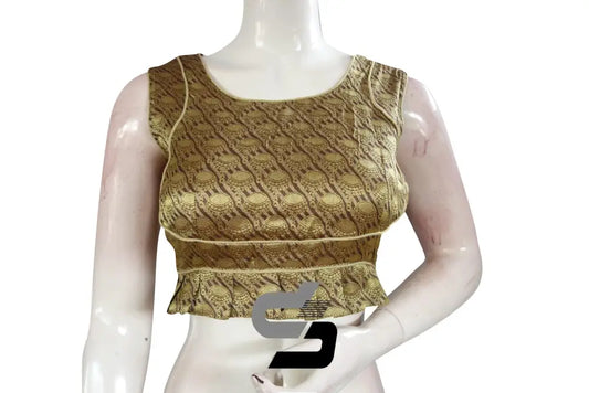 Gold Color Sleeveless Brocade Designer Party Wear Readymade Blouse/ Indian Crop Tops - D3blouses