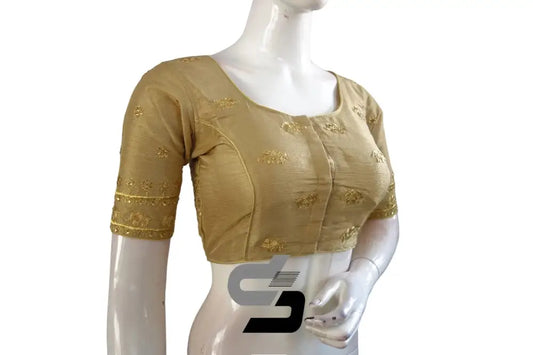 Gold High Neck Designer Embroidered Saree Blouses: Confident Charisma - D3blouses