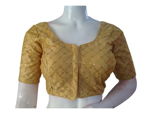 Gold Saree Blouse, Silk Saree Readymade Blouse, Indian Tissue Choli top from D3 Blouses - D3blouses