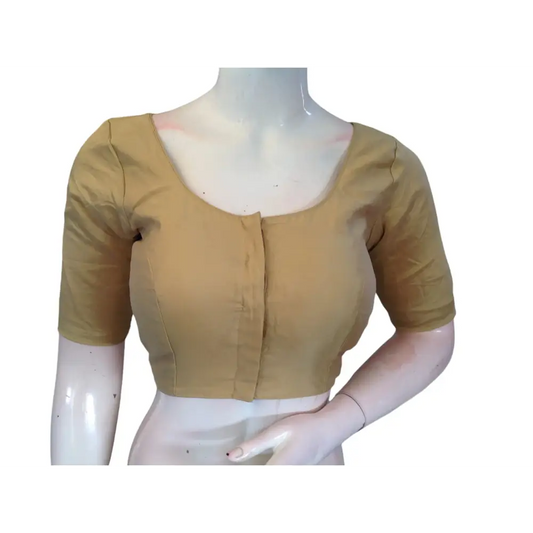 Gold Silk Cotton Plain Readymade Saree Blouse - Indian Fashion - D3blouses