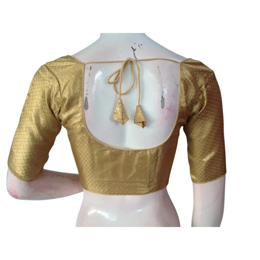 Golden Elegance: Brocade Silk Readymade Saree Blouse - D3blouses