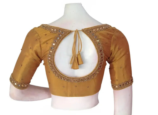 Golden Glam: Tissue Silk Mirror-Work Bridal Blouse - D3blouses