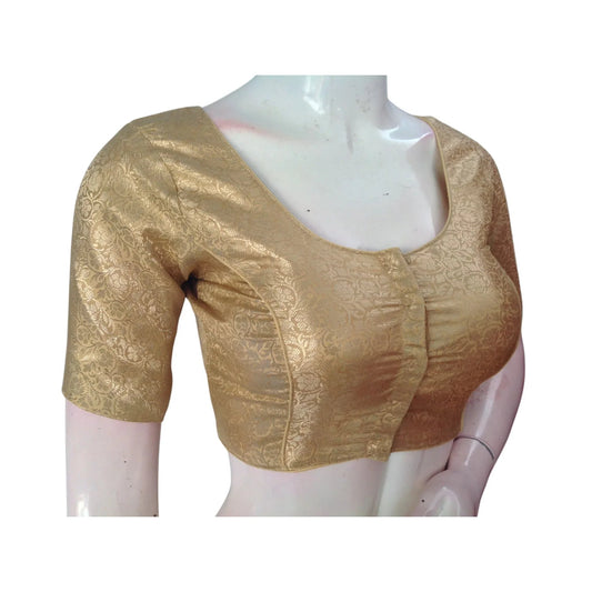 Golden Glamour: Brocade Silk Readymade Saree Blouse - D3blouses