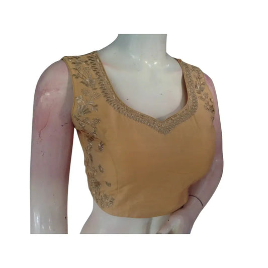 Golden Glamour: Luxurious Partywear Embroidered Readymade Saree Blouses - D3blouses