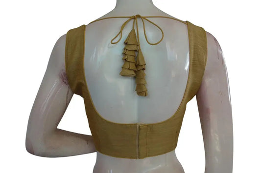 Golden Glamour, Plain Semi-Silk Designer Saree Blouse, Elevate Your Ensemble - D3blouses