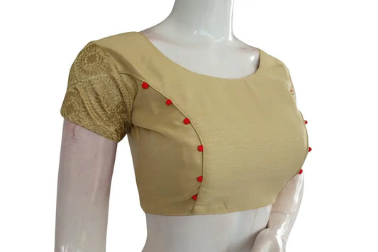 Golden Glow, Plain Semi Silk Embroidered Readymade Blouse - D3blouses