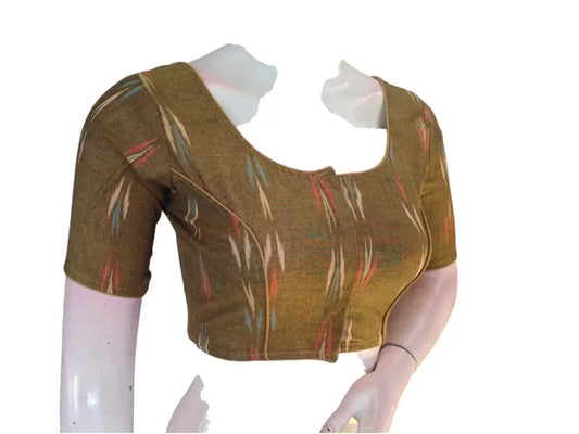 Golden Glow: Readymade Dark Mustard Cotton Saree Blouse - D3blouses