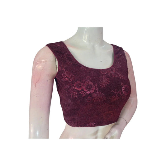 Gorgeous Dark Purple Color Designer Boat Neck Sleeveless Readymade Blouse - D3blouses