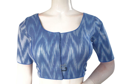 Graceful Blue Ikkat Cotton Readymade Blouse, Perfect Fit for All - D3blouses