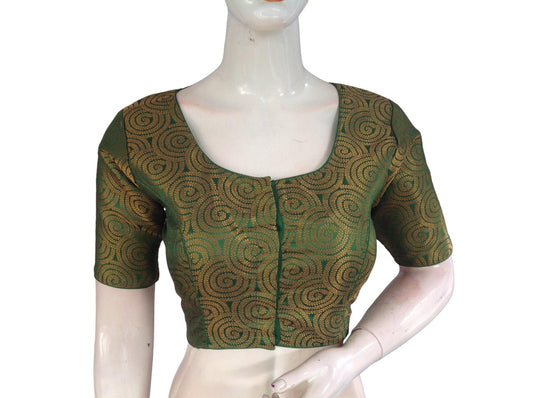 Green Color Brocade Readymade Saree Blouse, Indian Traditional Blouse - D3blouses
