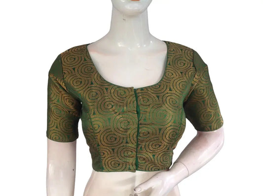 Green Color Brocade Readymade Saree Blouse, Indian Traditional Blouse - D3blouses