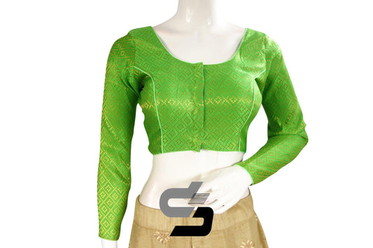 Green Color Brocade Silk Full sleeves Readymade Blouse - D3blouses