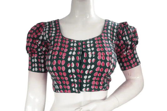 Green Color Cotton Designer Blouse With Puff Sleeves - D3blouses