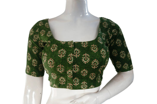 Green Color Cotton Printed Readymade Saree Blouse - D3blouses