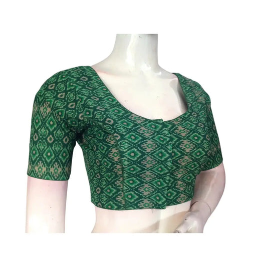 Green Color Cotton Ready made Saree Blouse: Fresh & Vibrant - D3blouses