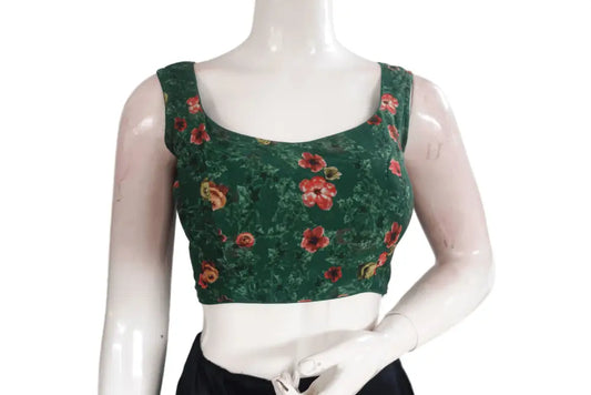 Green Color Designer Organza Sleeveless Readymade Saree Blouse With Tassels - D3blouses