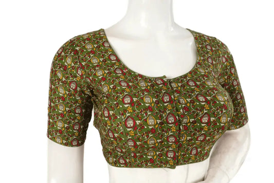 Green Color Patola Print Cotton Readymade Saree Blouse - D3blouses
