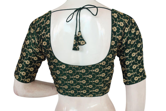 Green Color Semi Silk Floral Embroidery Designer Blouse - D3blouses