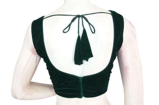 Green Color Velvet Designer Blouse With Saree Belt - D3blouses