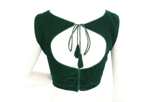 Green Color Velvet Readymade Blouse - D3blouses