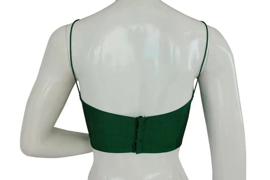 Green Emerald, Plain Sleeveless Readymade Saree Blouse with Spaghetti Strap - D3blouses
