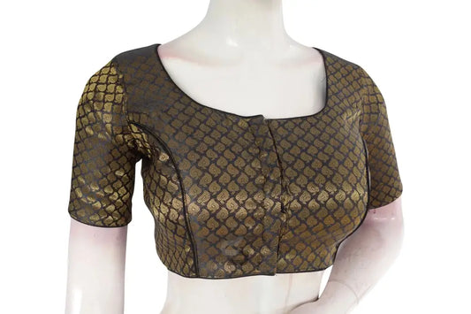 Grey Color Brocade Silk Readymade Saree Blouse With Matching Mask - D3blouses