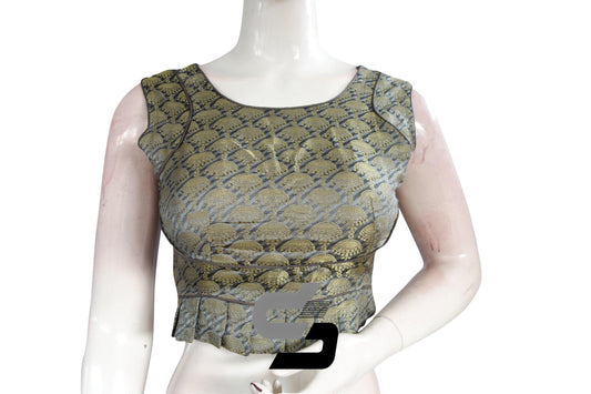 Grey Color Sleeveless Brocade Designer Party Wear Readymade Blouse/ Indian Crop Tops - D3blouses