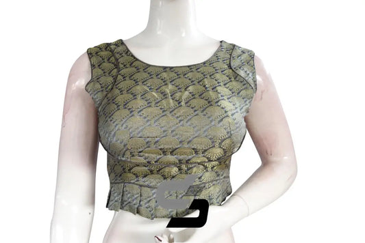 Grey Color Sleeveless Brocade Designer Party Wear Readymade Blouse/ Indian Crop Tops - D3blouses