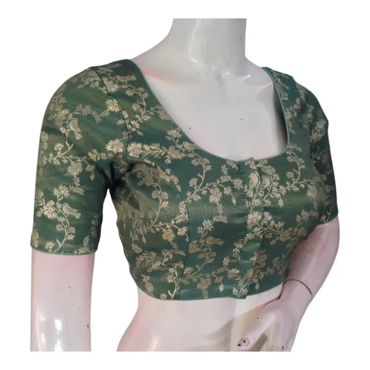 Handcrafted Pastel Green Banarasi Tissue Brocade Blouse | Intricate Design - D3blouses