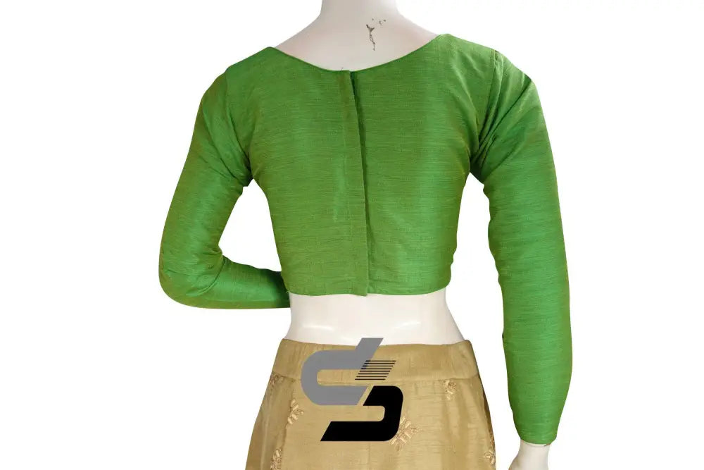 Jade Grace: Green Plain Full Sleeve Plain Silk Designer Readymade Blouse - D3blouses