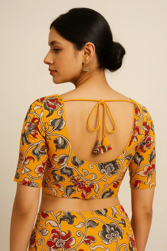 Kalamkari Cotton Saree Blouse – Multiple Prints | Ready-to-Wear, Daily & Festive Wear - D3blouses