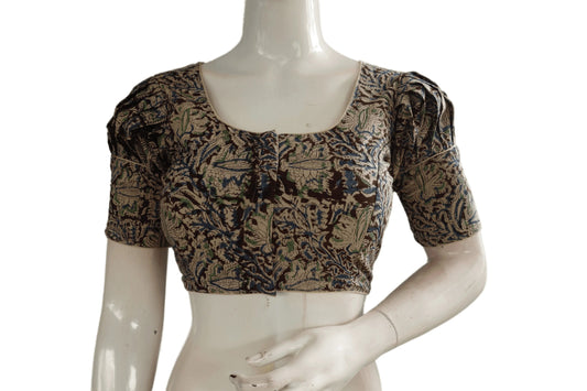 Kalamkari Readymade Saree Blouse With Puff Sleeves, Kalamkari Designer Blouse - D3blouses