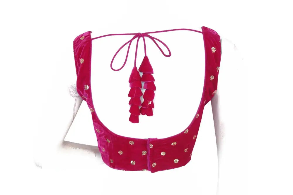 Magenta Color Designer Velvet Sequin Readymade Saree Blouse - D3blouses