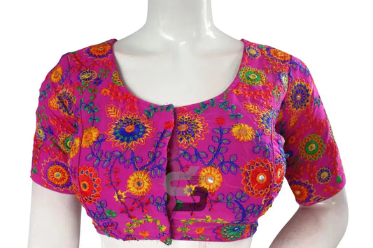 Magenta Color Multi Thread Embroidery Readymade Blouse - D3blouses