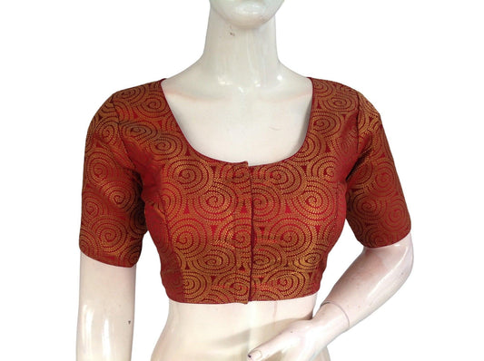 Maroon Color Brocade Readymade Saree Blouse, Indian Traditional Blouse - D3blouses