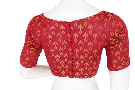Maroon Color Brocade Silk Designer Boat Neck Readymade saree blouse with Potli Button - D3blouses