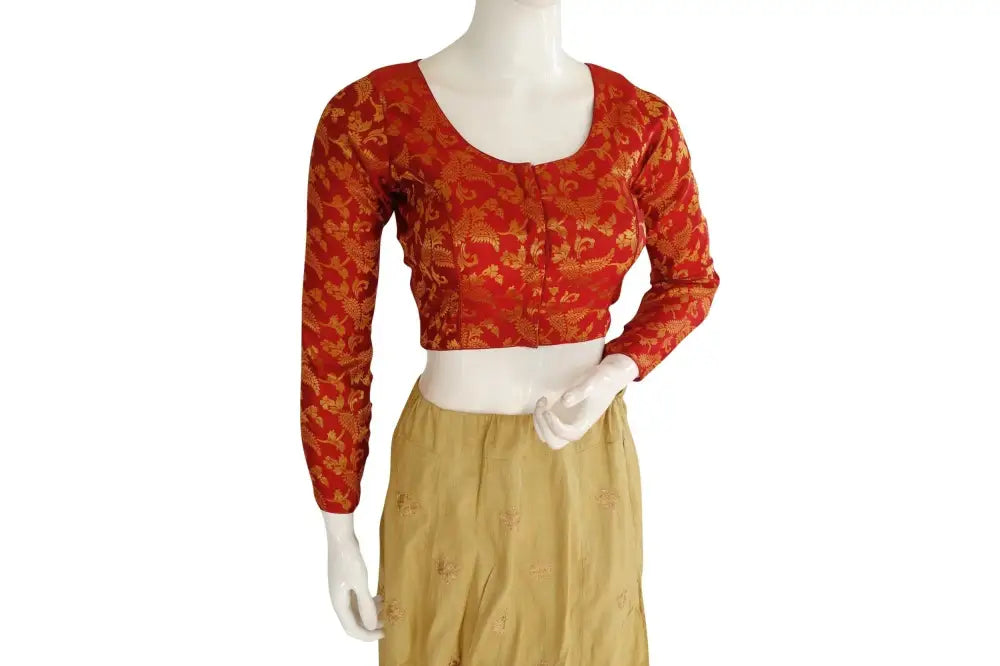 Maroon Color Brocade Silk Designer Readymade Blouse with Full Sleeves - D3blouses