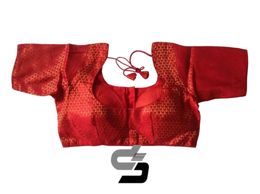 Maroon Color Brocade Silk Readymade Saree Blouses, Indian Plus Size Blouse - D3blouses