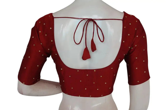 Maroon Color Plain Moti Stone Work Indian Saree Readymade Blouse - D3blouses