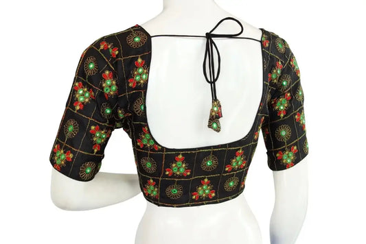 Multi Color Embroidery Foil Mirror Readymade saree blouse, Indian Designer Readymade blouse - D3blouses