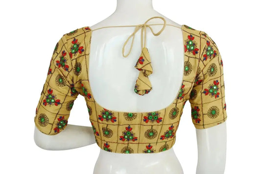 Multi Color Embroidery Foil Mirror Readymade saree blouse, Indian Designer Readymade blouse - D3blouses